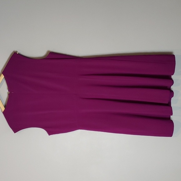 Tahari Purple A-Line Midi Dress with Crew Neck - Picture 5 of 7